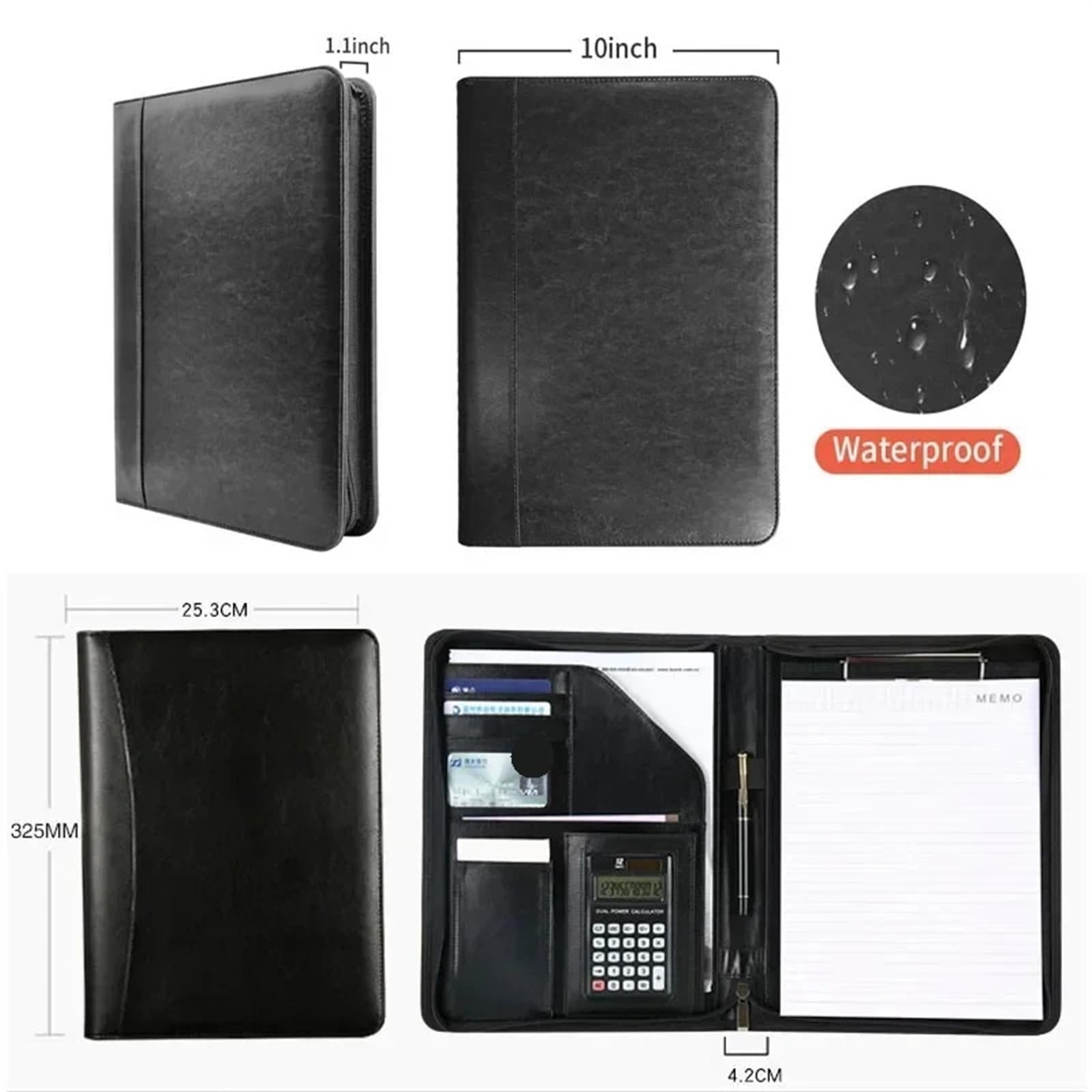 Cartella Portadocumenti A4 Cartelle Organizzatore File Aziendale Cartella Documenti Biglietti da Visita Multifunzionale Cancelleria Con Cerniera Porta Contratto Pelle(Brown)