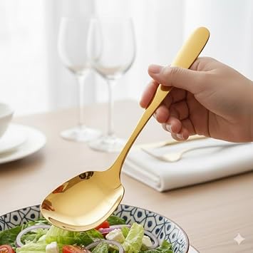 Premium Altın Kaplama Paslanmaz Çelik Servis Kaşığı – 21 cm Şık ve Dayanıklı Sunum Kaşığı