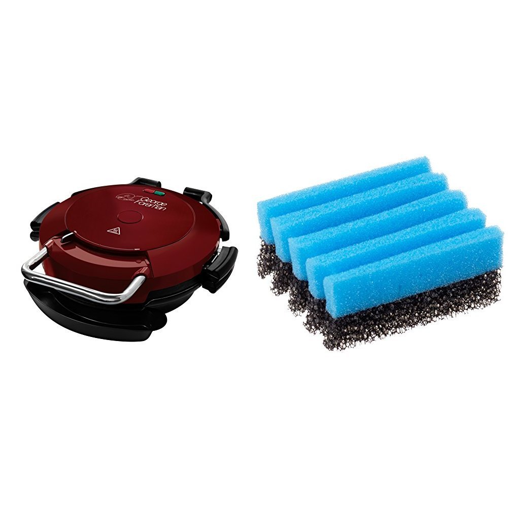 George Foreman 24640 Entertaining 360 Grill, 7 portion, 1750 Watt and Cleaning Sponge 12207, Blue, Pack of 2