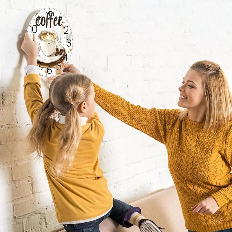 Miniatura 4 de Coffee Time - Reloj de pared, reloj analógico de cuarzo silencioso sin tictac, reloj náutico retro de madera con números arábigos, relojes de pared