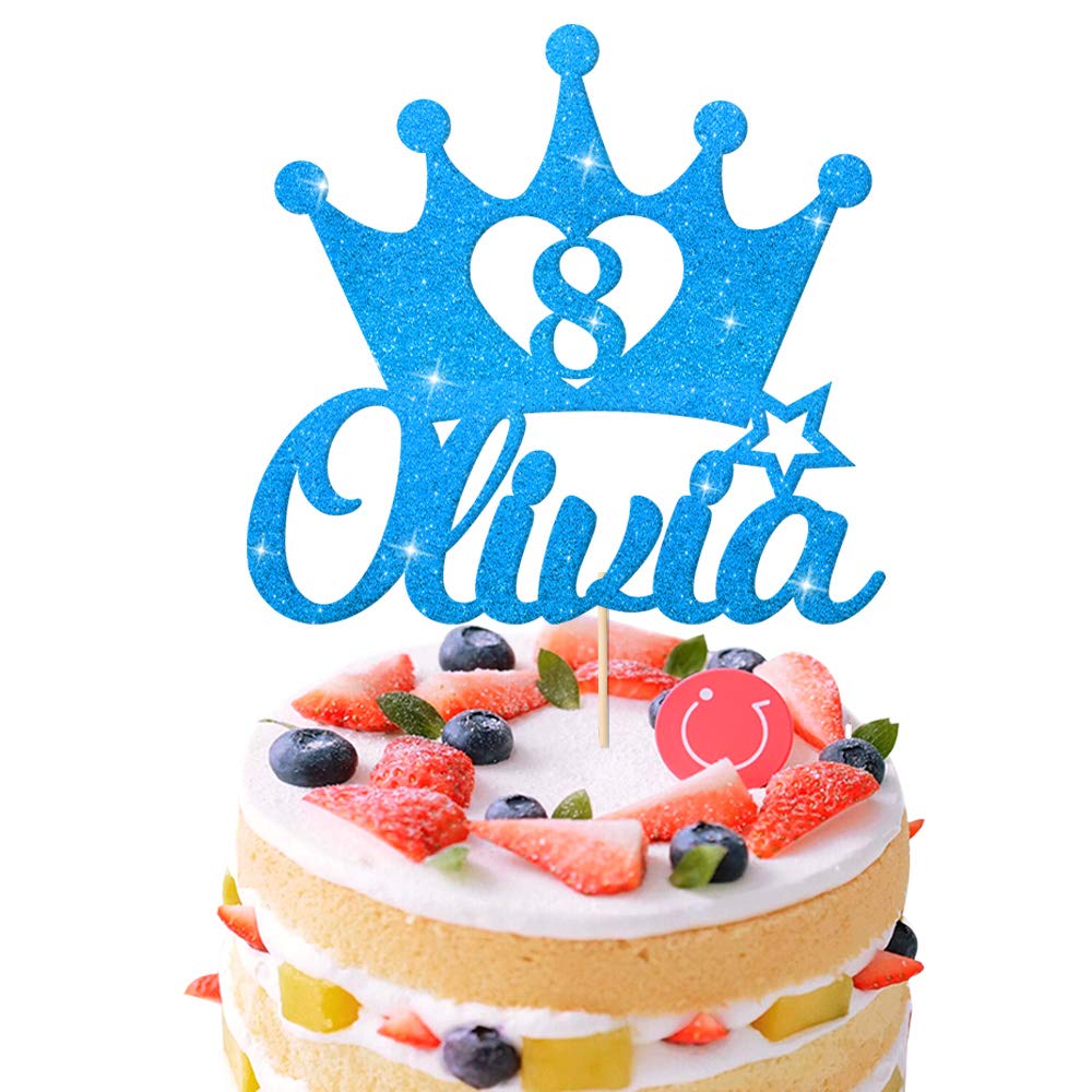 EDSG Personalised Birthday Cake Topper | Custom Crown Cake Decoration with Any Name Any Age 1 3 5 8 | Multicolour Glitter Cake Topper | Blue