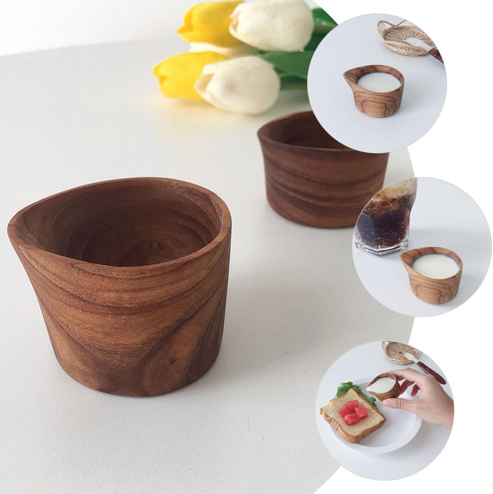 UKCOCO Wooden Milk Cup Handmade Teak Milk Drinking Cup Retro Mini Natural Solid Wood Teacup for Breakfast Afternoon Tea Coffee Sauce Serving 1.96 X 1.96 X 1.18 in