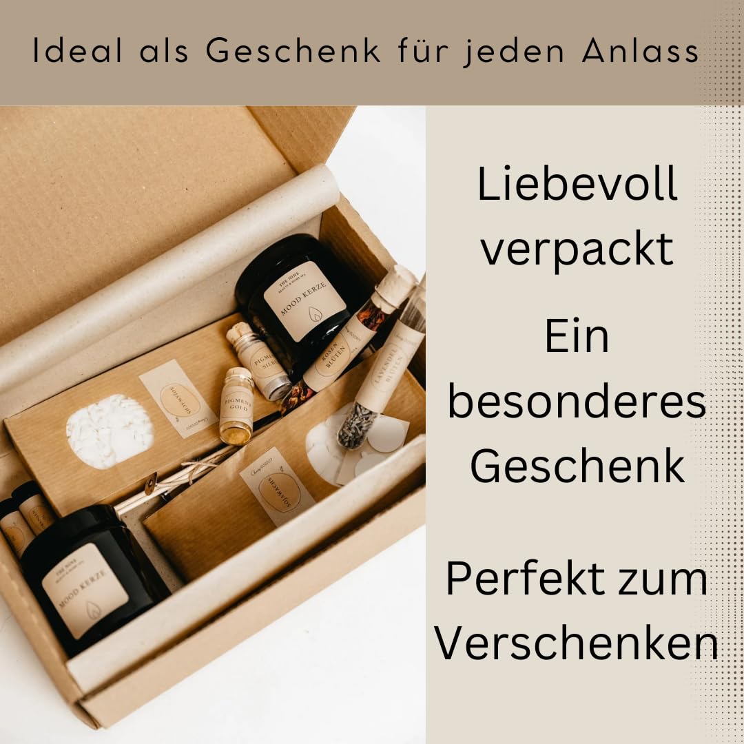 Premium DIY Kerzen Selber Machen Set – Geschenk-Edition | 2× Kerzendosen mit Deckel | Schmelzpfanne, Sojawachs, Dochte, Duftöl, Lavendel & Rosenblätter, Pigmente,Komplettes Kerzenherstellungs-Kit