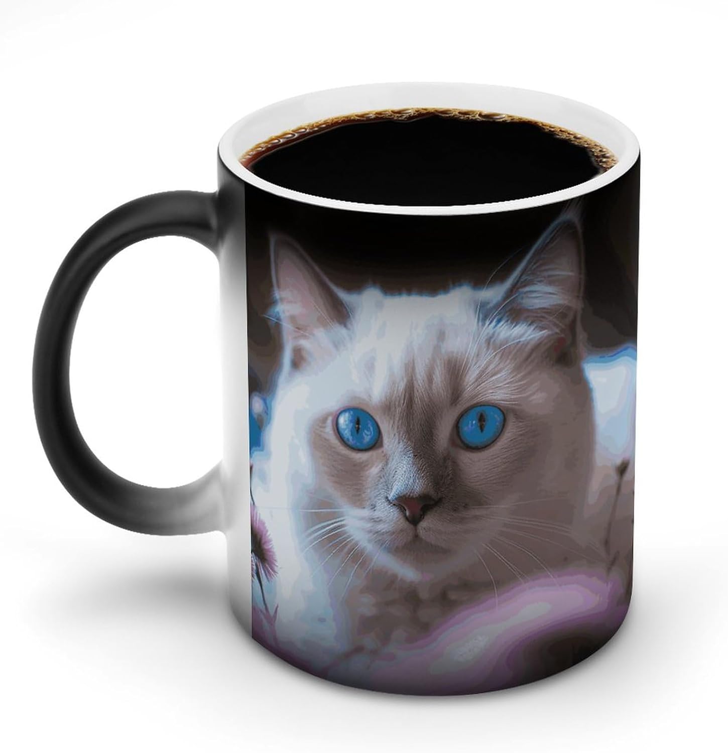 Color Changing Mug Blue Eyed Cat Printed Ceramic Coffee Mug Heat Changing Sensitive Mug Magic Heat Changing Coffee Mug Novelty Coffee Mugs