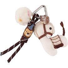 MINACHI Boho Fabric Hobby Horse Charm Keychain, Handcrafted Animal Bag Charm with Pompom Lion Pendant Bohemian Vintage Accessory