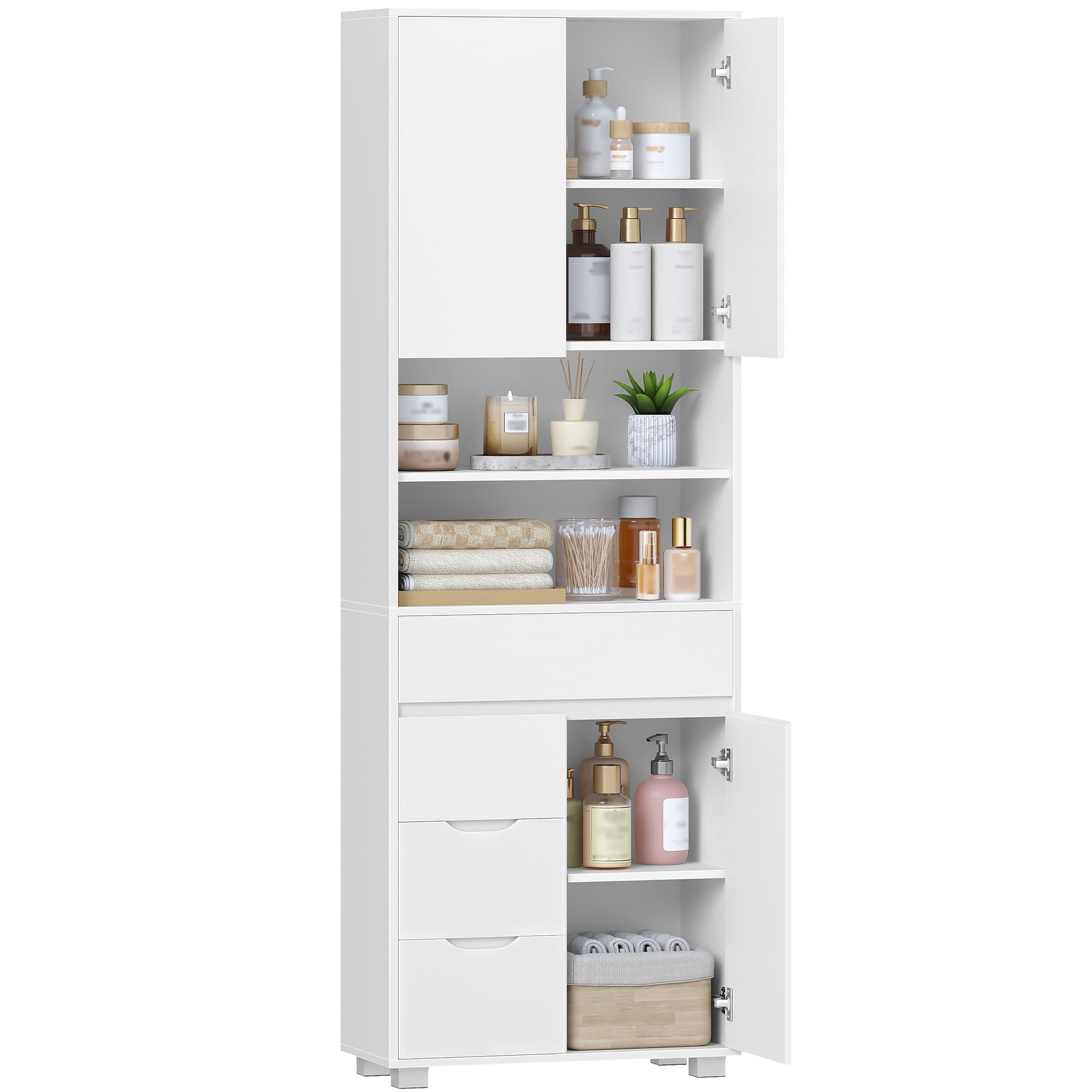 Hzuaneri Mobile Bagno, Alto, Colonna Bagno, 4 Cassetti e 3 Ante, ripiani regolabili, Ampio Spazio di Archiviazione, 30 x 60 x 190 cm, Moderno, per Soggiorno, Bagnos, Bianco SC15503X