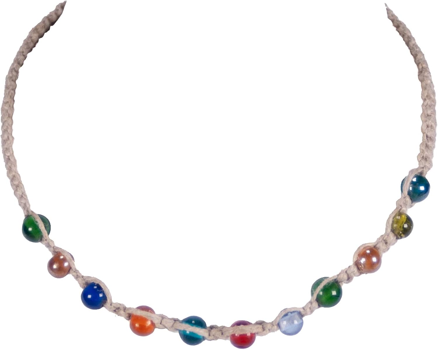 BlueRica Hemp Choker Necklace with Multicolor Glass Beads