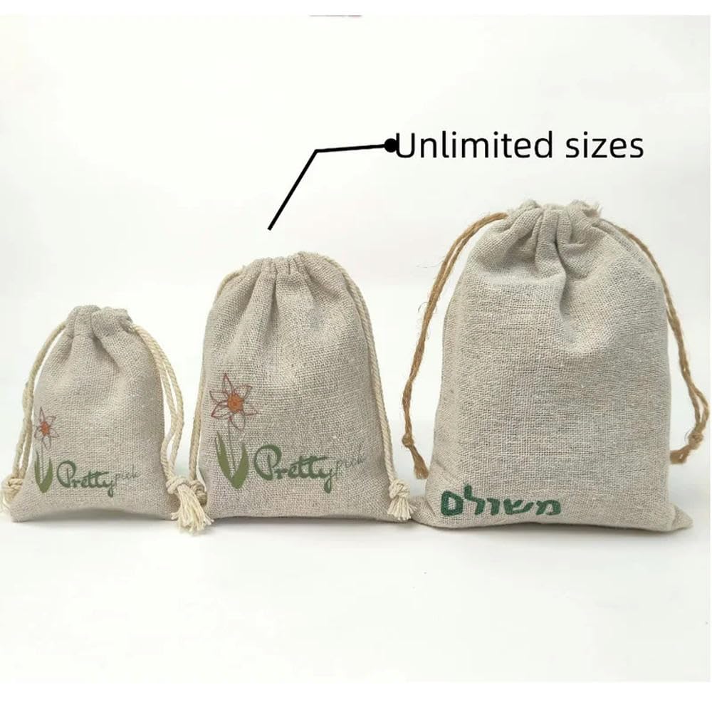 LIUXIN Lot de 50 sachets Cadeaux en Lin Naturel, 5 x 7 cm, 7 x 9 cm, 9 x 12 cm, sachets Anti-poussière en Jute pour Bonbons de fête