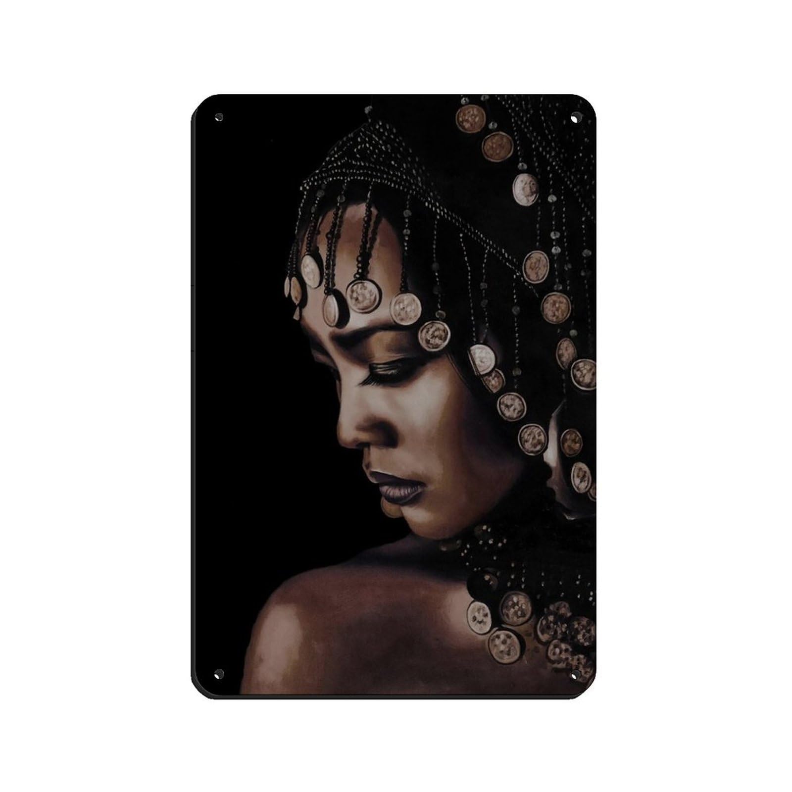African Woman Art Poster Retro Poster Metal Tin Sign Chic Art Retro Iron Painting Bar People Cave Cafe Family Garage Poster Wall Decoration 8x12inch(20x30cm)