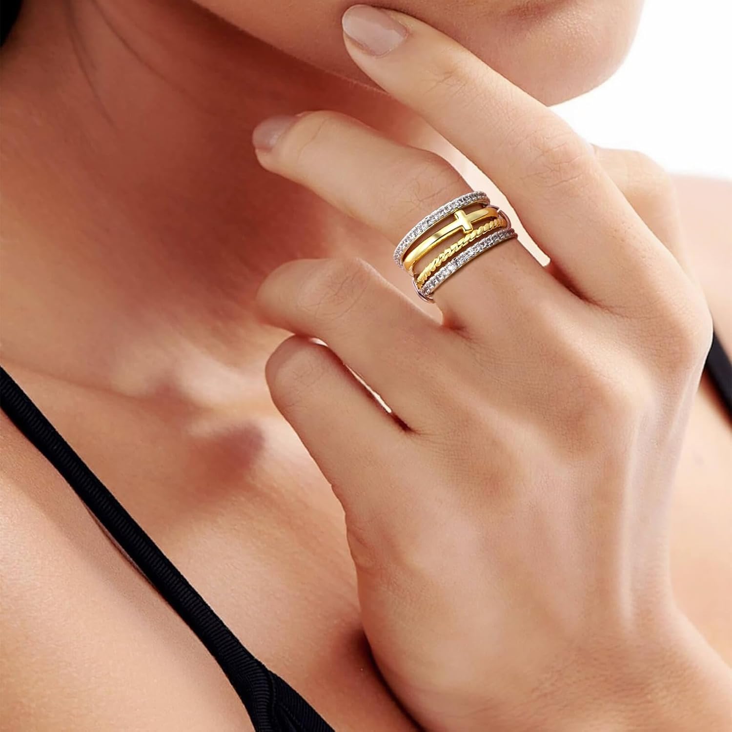 Stackable Cross Rings for Women Non Tarnish Interlocking 4 Stack Twisted Rings Set Faith Jewelry for Women Dainty Bands - Image 6