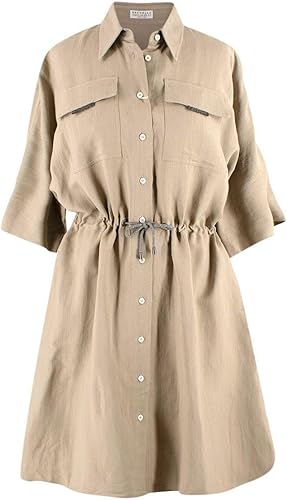 BRUNELLO CUCINELLI Vestido Camisero Beige con cordón en la Cintura Segunda Mano