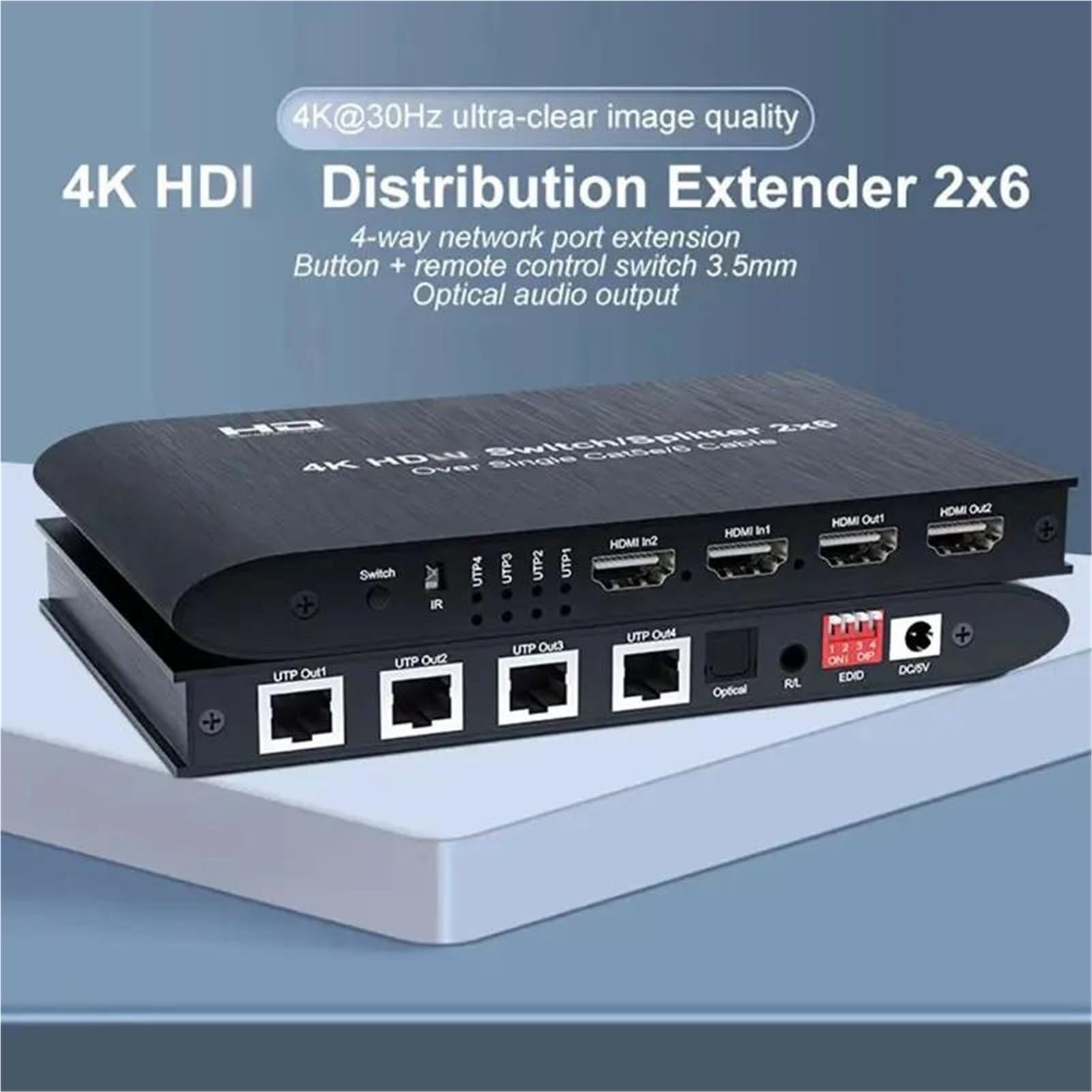 Switch Splitter Extender 4K 30Hz 120M 2x6, 2 ingressi e uscite compatibili HDMI, 4 canali, Porta Ethernet RJ45 con Ampia compatibilità, Facile da configurare(1 PCS 2x6)