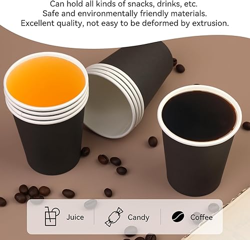 Miniatura 4 de 25 paquetes de vasos de papel desechables de 8 onzas, tazas de café de papel negro, tazas para bebidas calientesfrías, adecuados para oficinas,