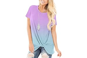 Women's Casual Ombre Shirts Twist Knot Tunics Tops