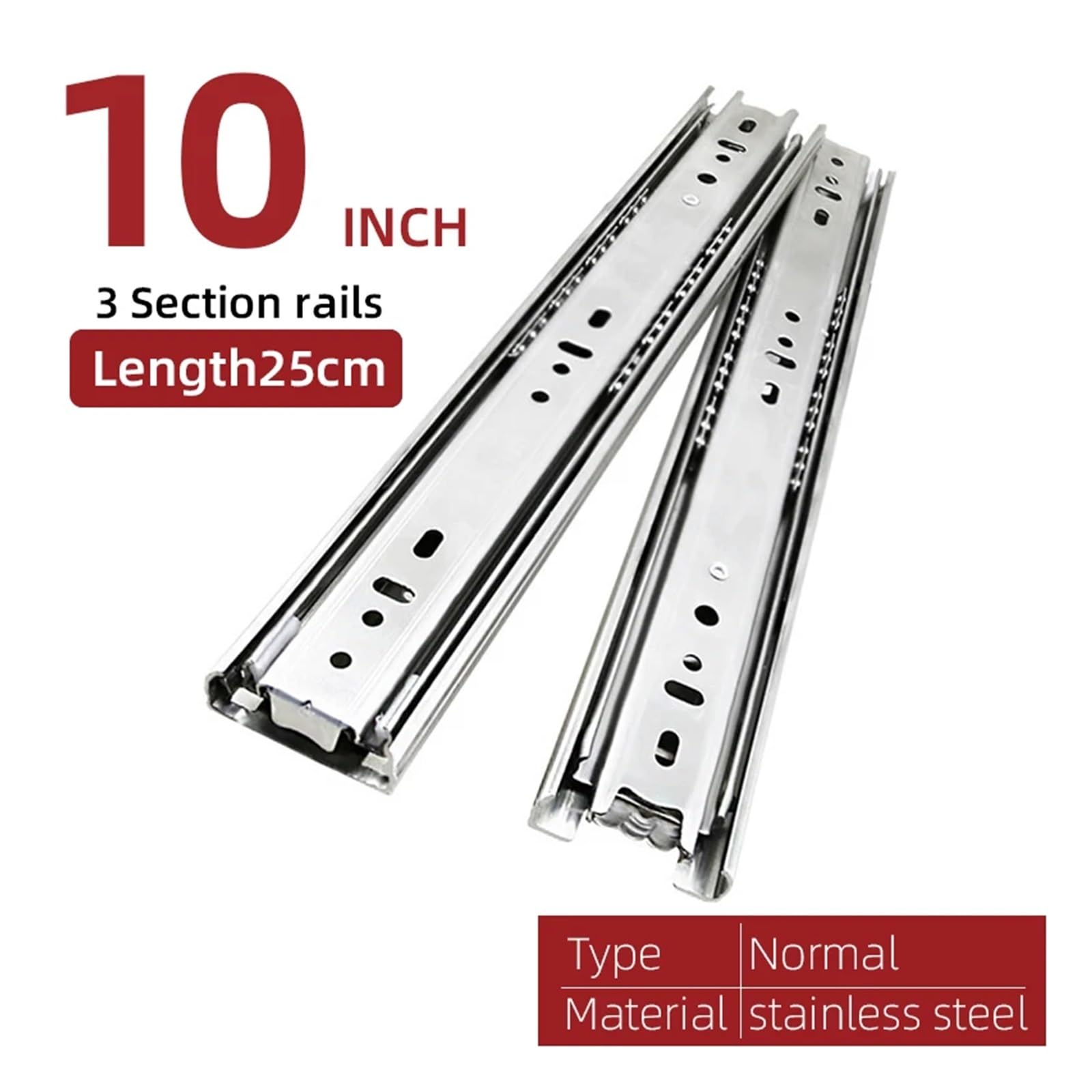 Guide per cassetti in Acciaio Inossidabile da 10-22"" con Chiusura Ammortizzata, Chiusura silenziosa, Guide scorrevoli a Tre sezioni, ferramenta per mobili (Normale 10 po,Normal 10inch 25cm