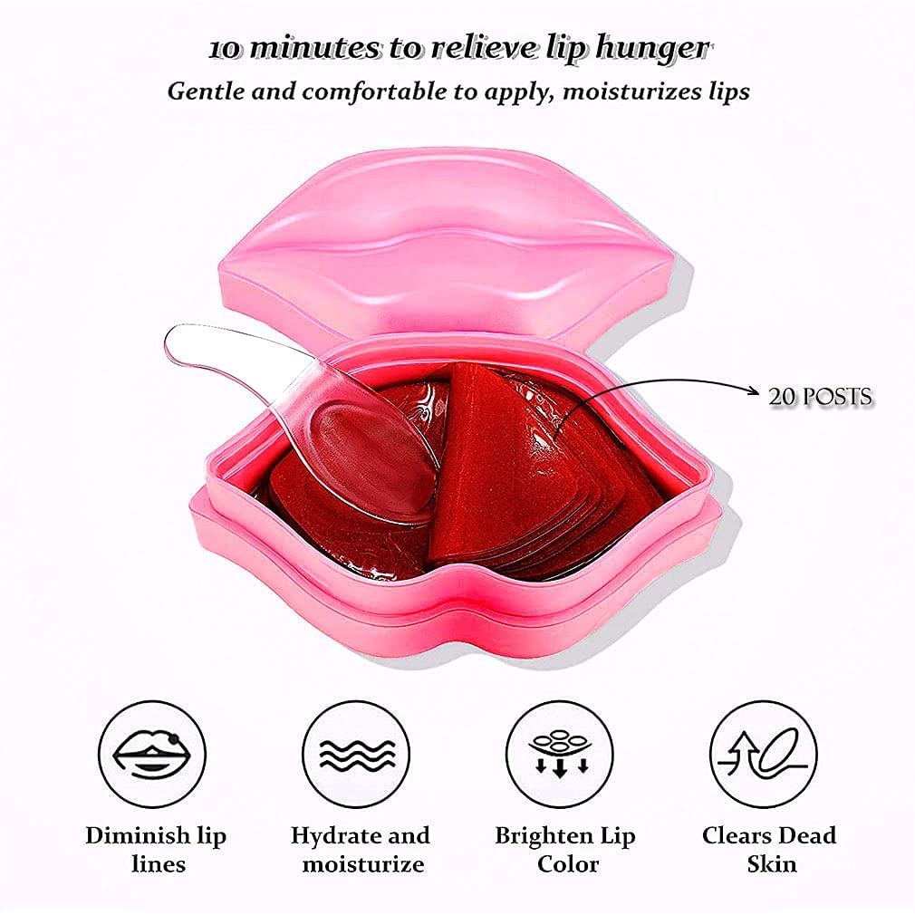 Hydrating Lip Mask,Lip Sleep Mask 20 Pcs Reduces Lines and Restores Moisture, Effectively Nourishes Skin, Gel Treatment Plumping Care Products (Lip Mask-Pink) 4
