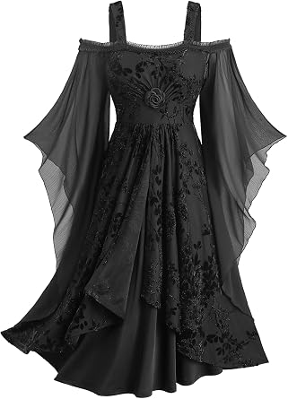 Rosegal Plus Size Medieval Gothic Flocking Halloween Dress