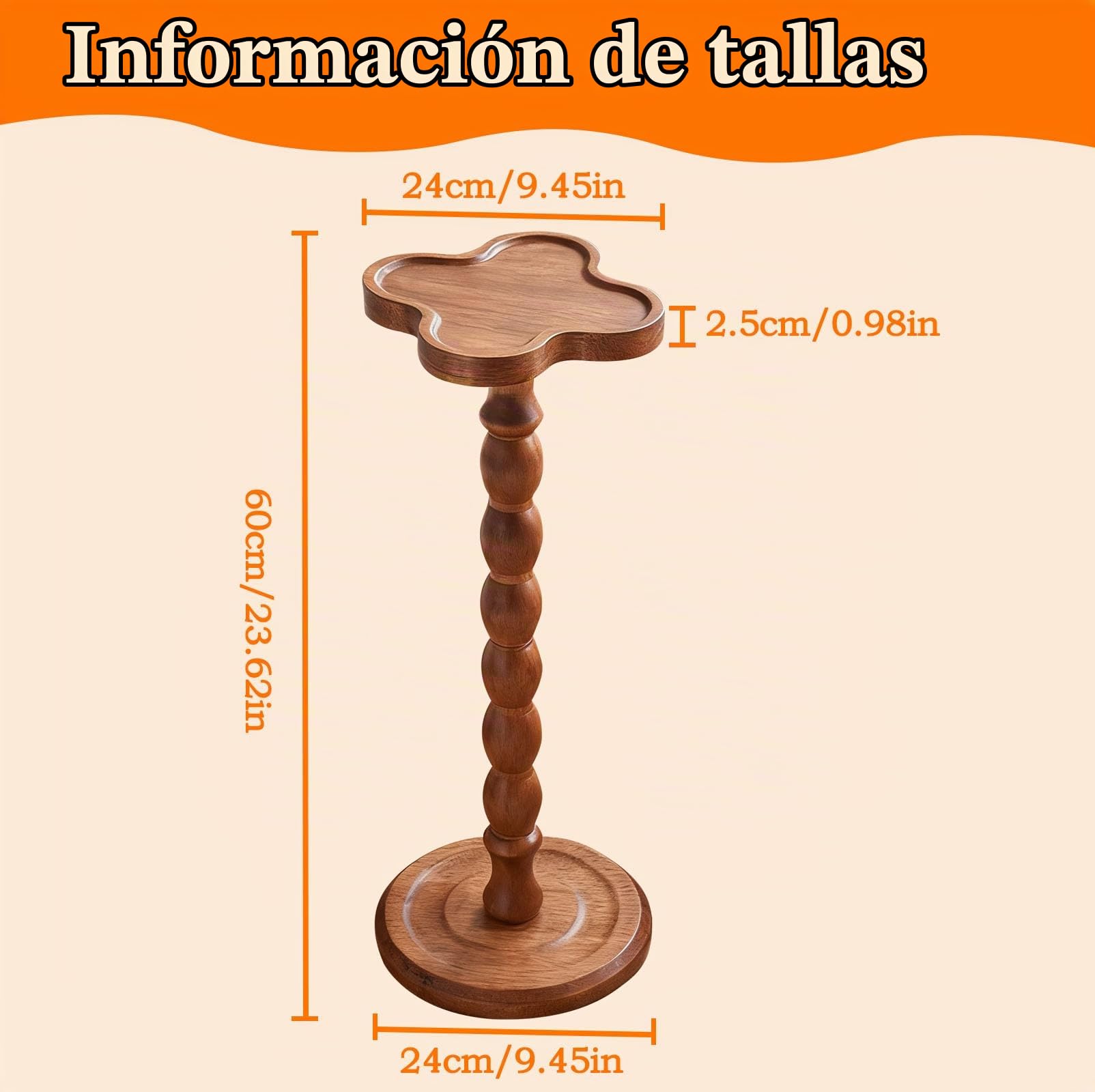 Mesa Auxiliar Redonda 60 cm con Pedestal, Mesas Bebidas Sala Estar, Mesa Auxiliares Pequeña Sofá Interior, Mesita Café Balcón para Salón, Bar, Dormitorio, Espacios Pequeños (Color Marrón)