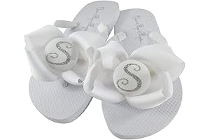 White Flat Silver Glitter Initial Flip Flops Bridesmaid Wedding Party Sandals
