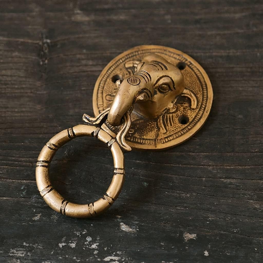 Elephant Brass Door Knockers Door Handle Pull Ring Door knockers for Front Door Antique Brass (Brass 15 * 8cm)