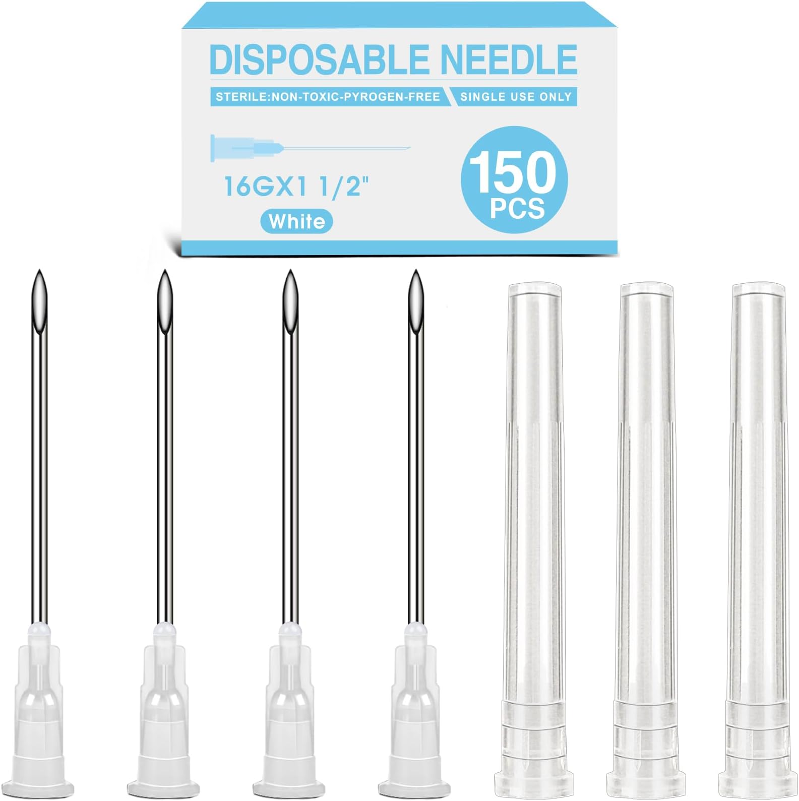 TENKAIWICK 150 Pack 16 Gauge Needle 1.5 Inch, Sterile Disposable Injection Luer Lock Industrial Accessories Needles,Lab Accessories, Individually Wrapped