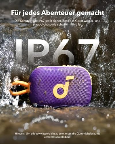 مكبر صوت بلوتوث سيليكت 4 جو الترا محمول بوقت تشغيل 20 ساعة ومقامة للماء والغبار بتصنيف IP67، مكبر صوت ستيريو لاسلكي قابل للطفو للمنزل والأماكن الخارجية والتنزه من ساوند كور (لون أرجواني/ أصفر)