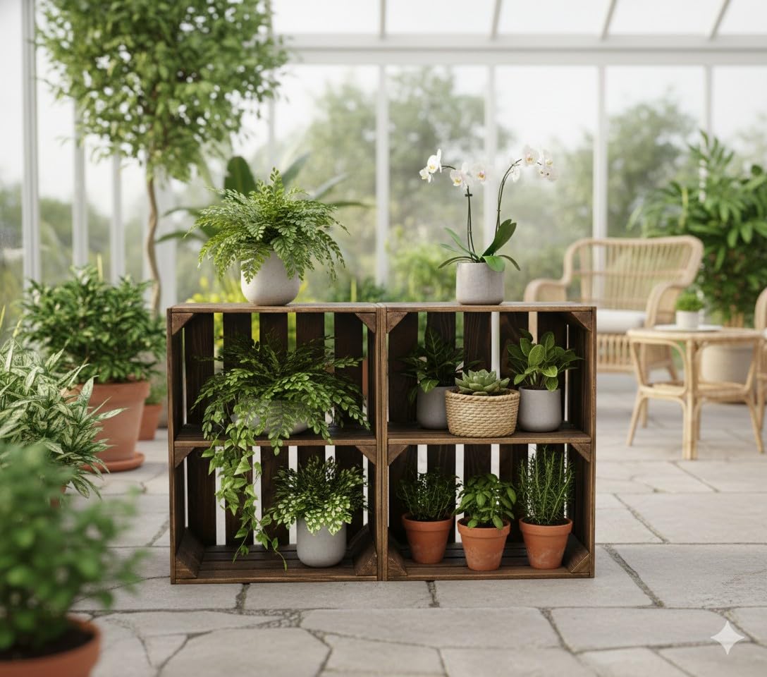 Teramico Holzkisten geflammt 50x40x30cm (4er Set | 2 x Boden Kurz) | Geflammte Vintage Weinkisten im Set als Regal oder zur Aufbewahrung nutzen. Perfekt für stilvolle Dekoration im Wohnzimmer.