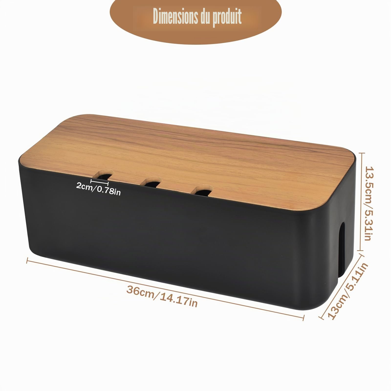 Grande boîte de rangement de câbles noire avec couvercle en bois pour cacher les câbles, multiprises pour téléviseurs, bureaux, maison, bureau
