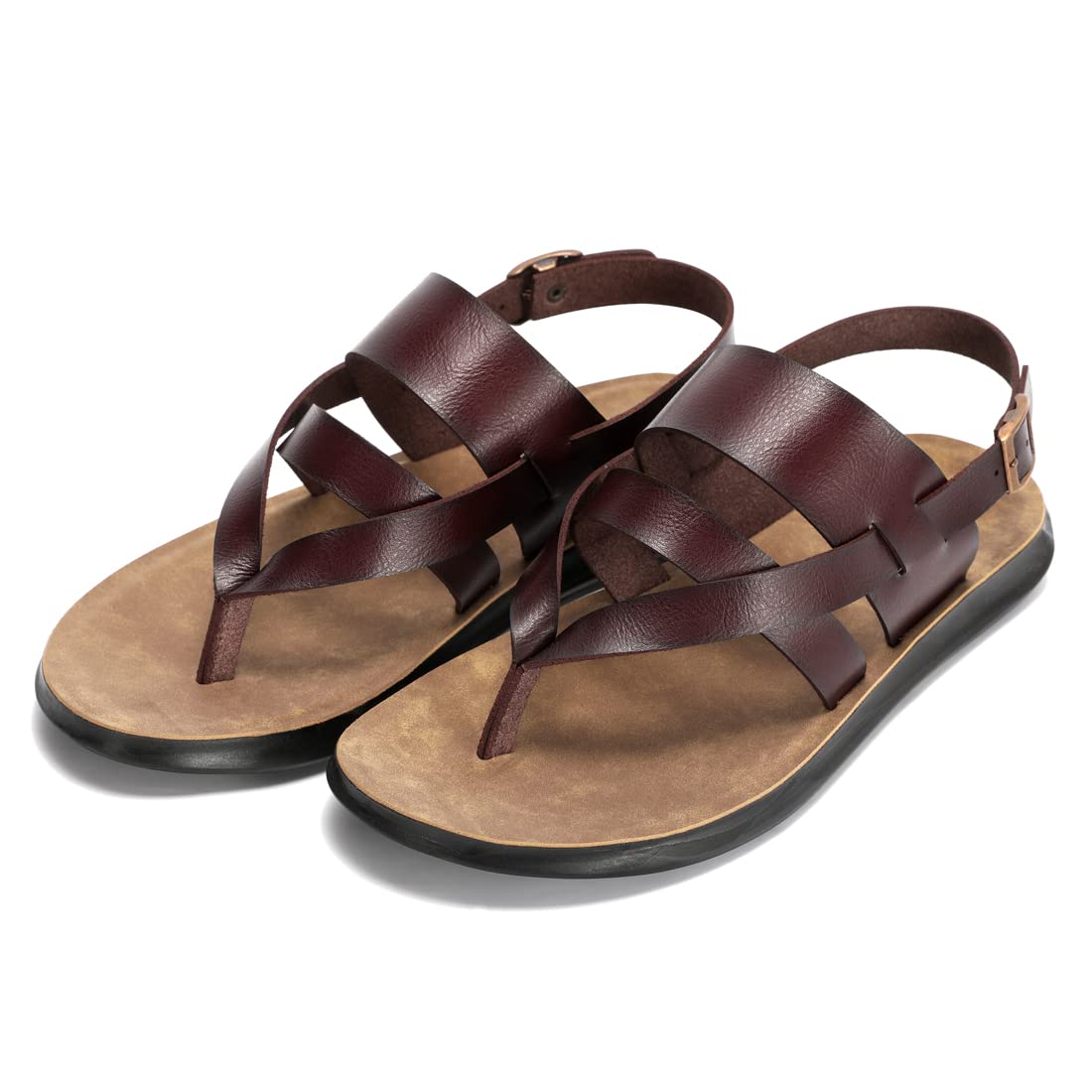 Harssidanzar Sandalias para hombre,verano cómodas ajustables con correa en el tobillo sandalias planas para hombre KM218EU