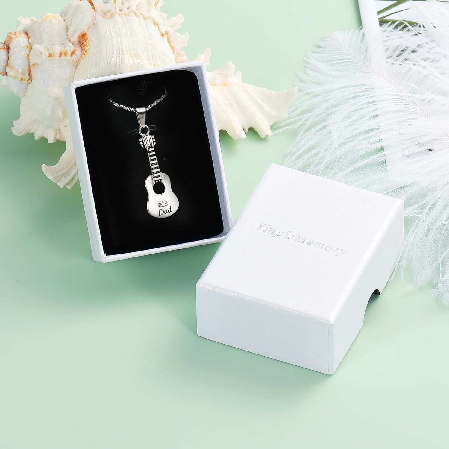 Yinplsmemory Cremation Jewelry Carved Guitar Urn Necklace for Ashes for Dad Cremation Pendant Ashes Holder Memorial Keepsake Urn Necklace for Women/Men - Image 7