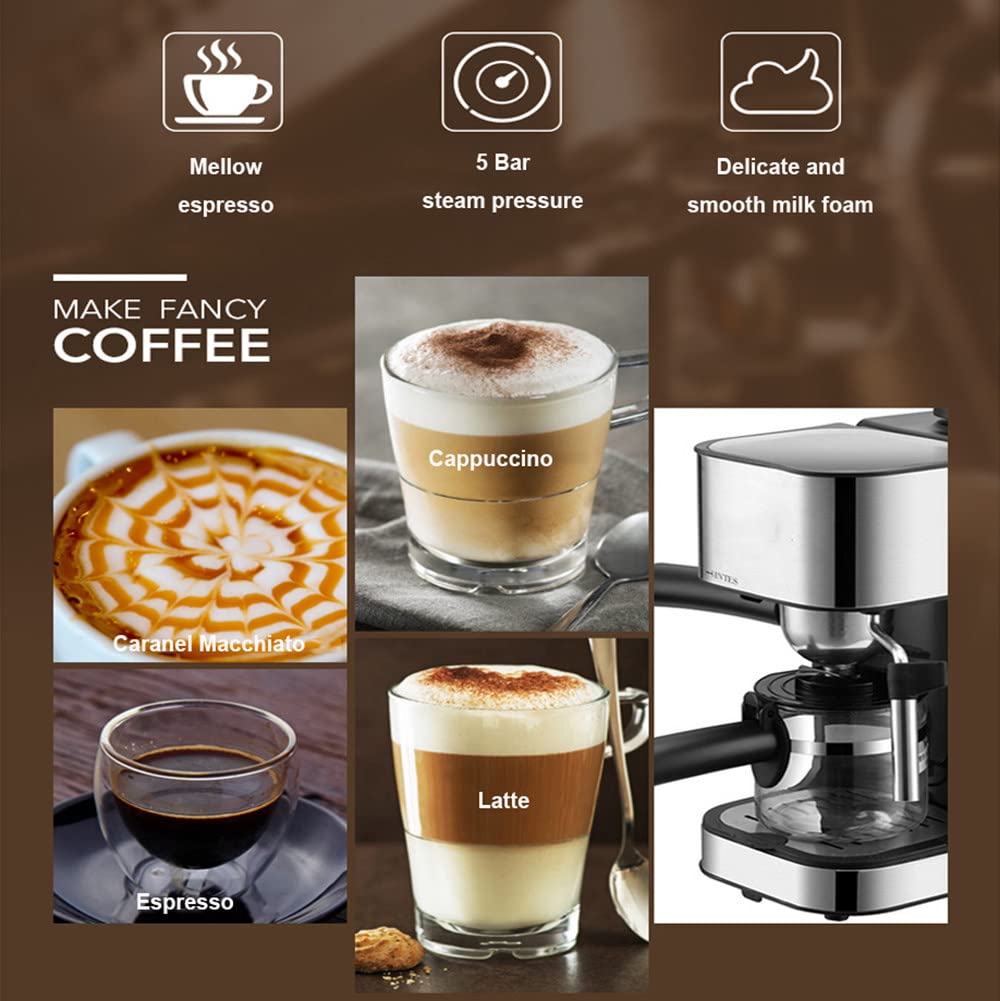 Ekspres do kawy, 5 barów półautomatyczny domowy włoski ekspres do kawy z spieniaczem do mleka, do cappuccino, macchiato, americano, zbiornik na wodę 240 ml(