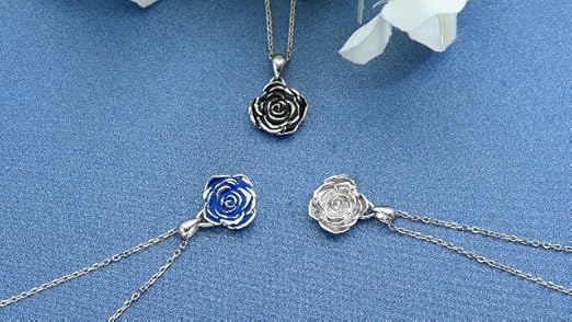 Amazon.com: BEILIN 925 Sterling Silver Black Flower Rose Pendant