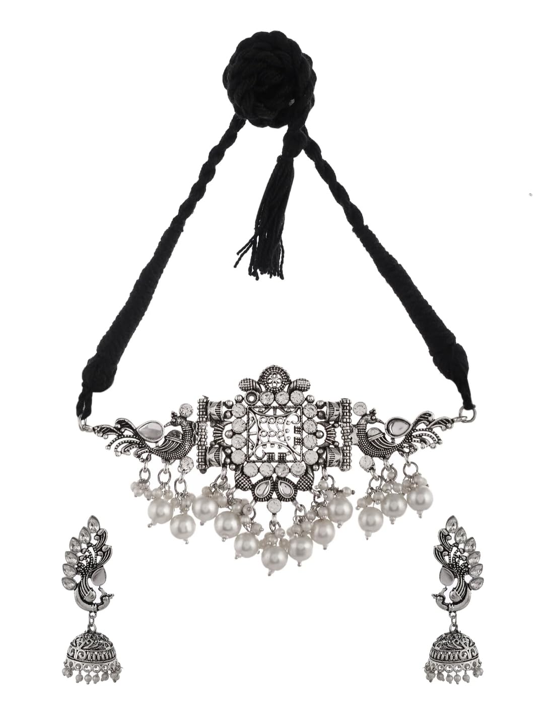 Islana Oxidised Silver Kundan White Pearl And Beaded Peacook Necklace Jewellery Set For Women (B0CL1985YW) Amazon Price History, Amazon Price Tracker