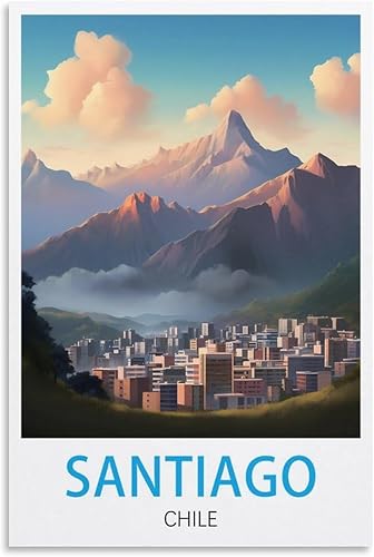 Santiago Chile - Póster de viaje vintage de 08 x 12 pulgadas (7.9 x 11.8 in), impresión en lienzo para sala de estar, dormitorio, dormitorio, hogar,