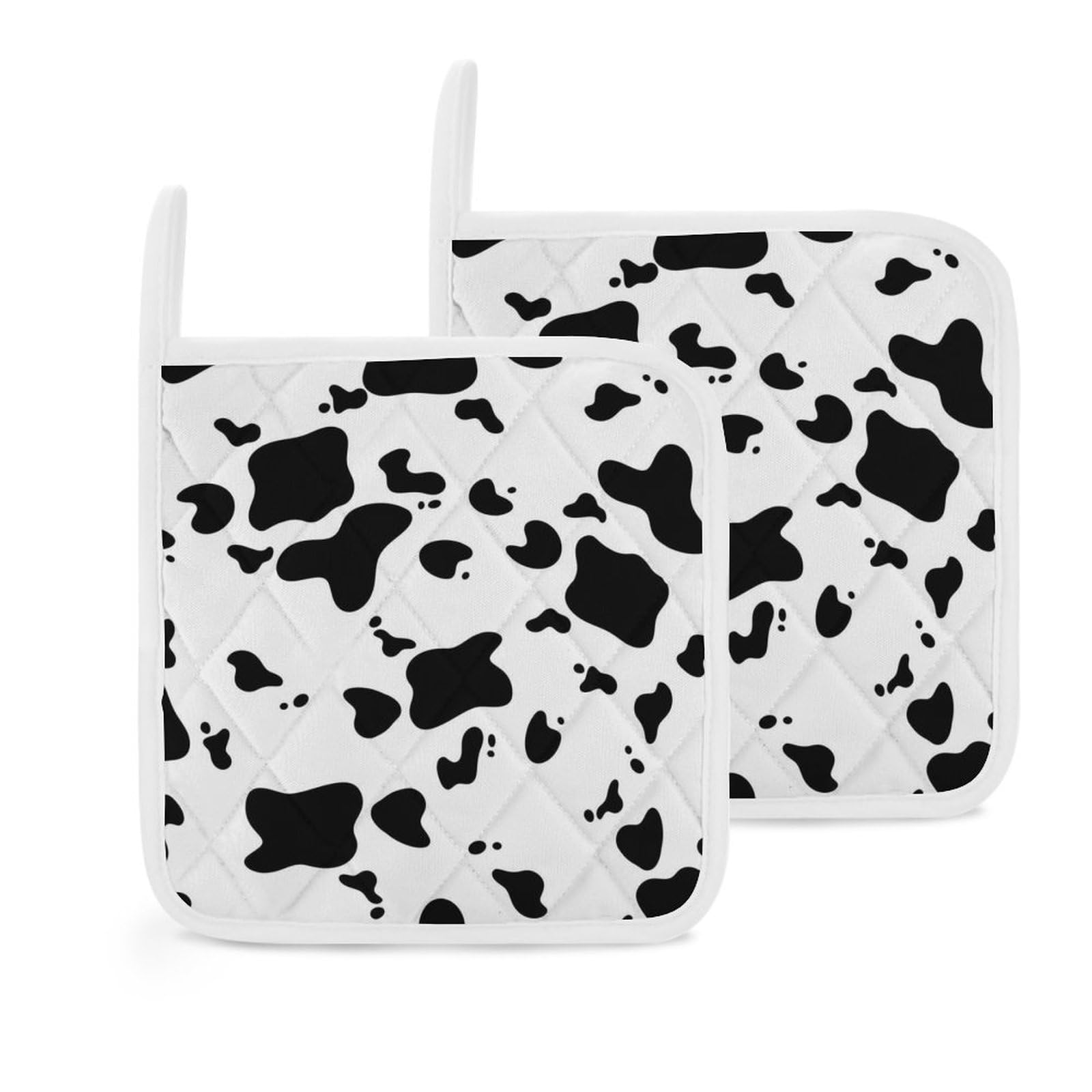 Generic Silicone Trivet Mats Hot Plates, Cow Print, 2 Pieces, Non-Stick, Dishwasher Safe, for Cooking and Baking, Black/White, Lka32