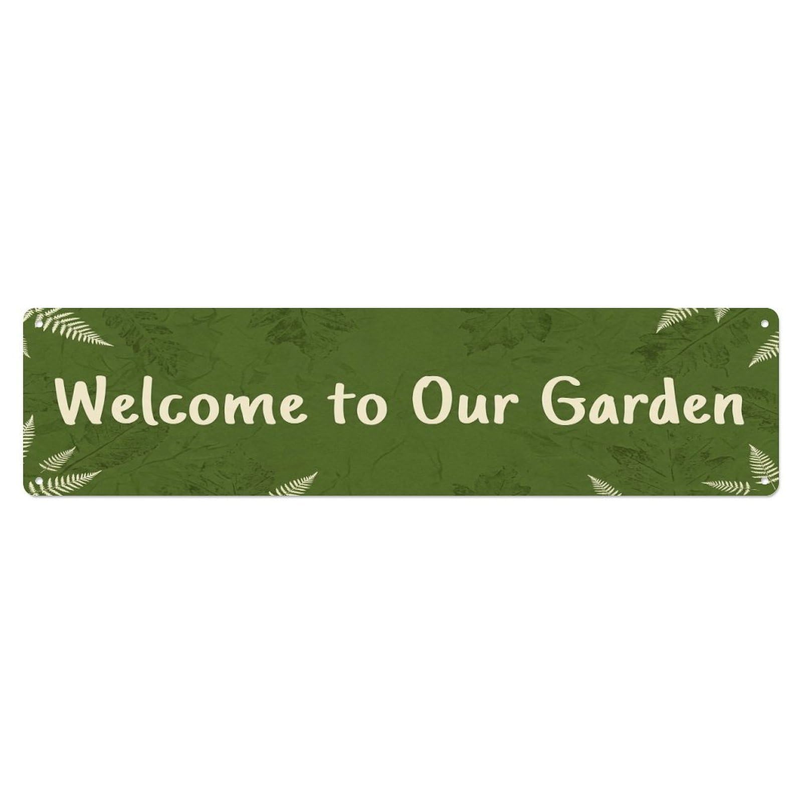 Vintage Welcome to Our Garden Moss Green Metal Tin Sign