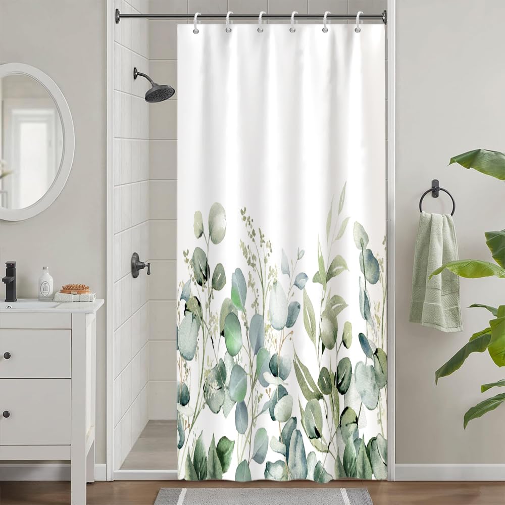 Cortina de Ducha de Hoja Eucalipto, Cortinas de Ducha Verde Oro Abstracto Planta Cortinas de Baño Antimoho Impermeable Lavable Tejido de Poliéster Cortina Ducha con 12 Ganchos 120x200cm — view 89