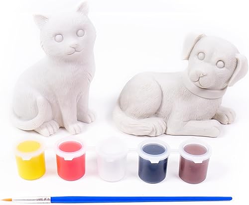 Miniatura 6 de Made By Me Figuras de mascotas 2 pinturas de resina por Horizon Group USA, gato y perro, pinturas acrílicas y pincel incluidos