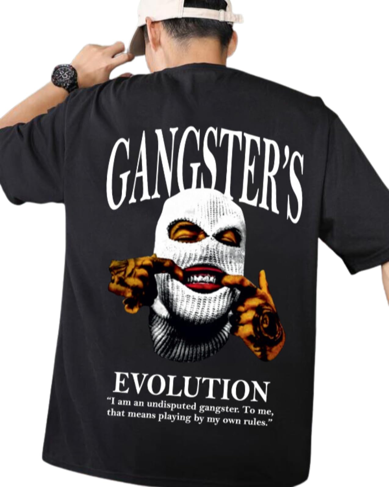 MANLINO Black Cotton Graphic Printed Oversized t Shirt for Men | t Shirt Back Print | Gangster t Shirt| 53