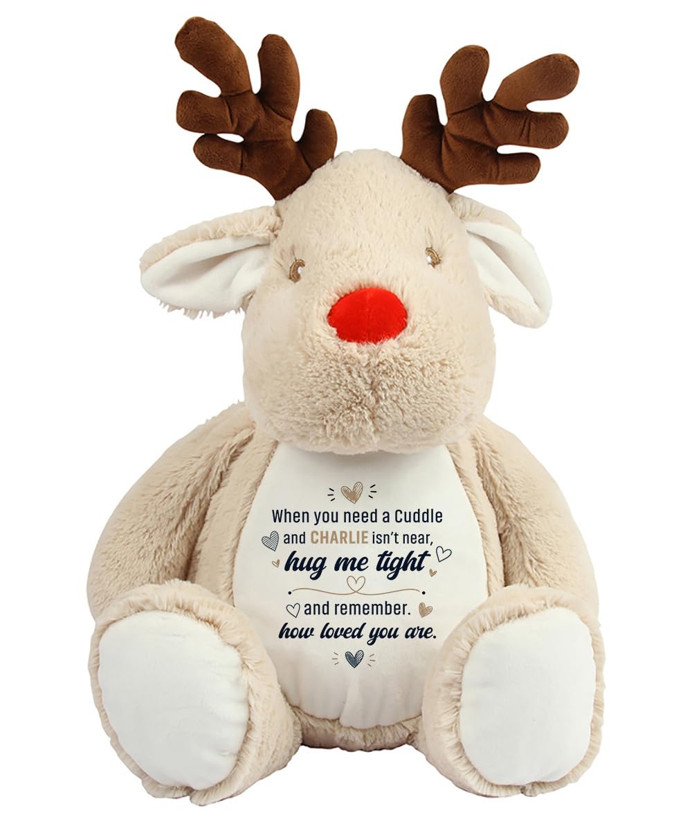 Getagift Personalised When You Need a Cuddle Hug Gift, Custom Name Keepsake Gift for Loved Ones, Long-Distance Relationship Birthday Plush Toy | Soft Toys Teddy., Reindeer