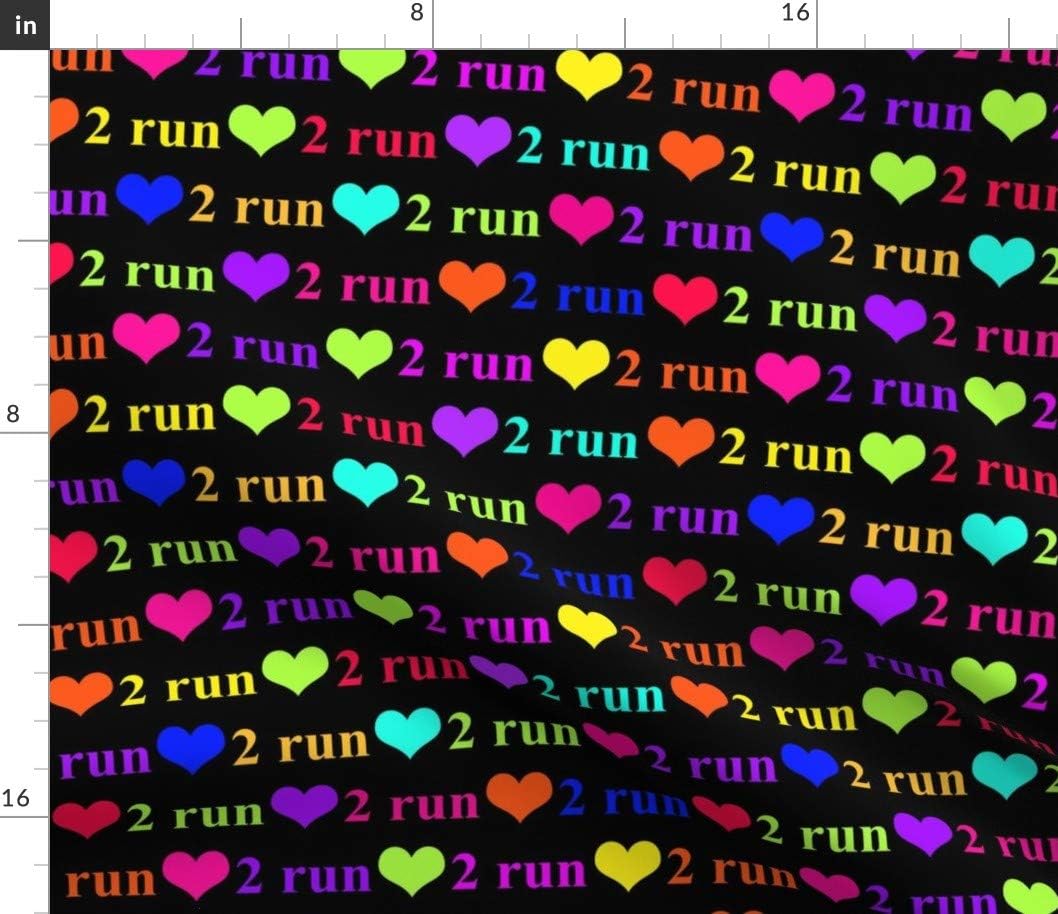 Spoonflower Fabric - Love Run Running Sports Cross Country Bright Colors Hearts Fitness Printed on Cotton Poplin Fabric by The Yard - Sewing Shirting Quilting Dresses Apparel Crafts