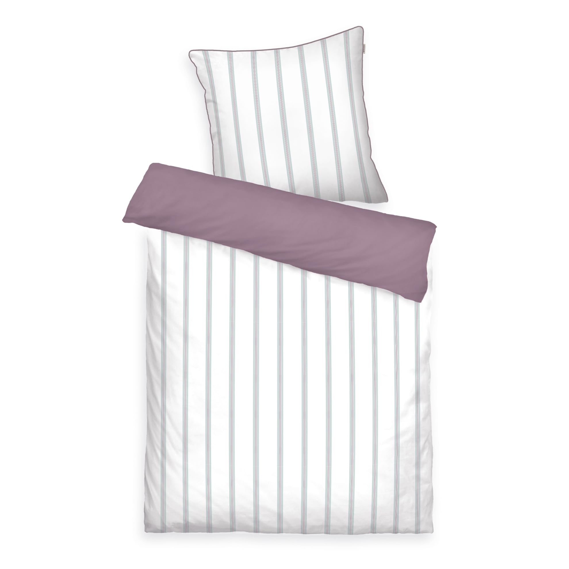 TOM TAILOR Satynowa bielizna, 60 x 80 cm + 140 x 200 cm, 100% bawełna, satyna, z farbiger Paspel am Kissen, Wendemotiv und Markenreißverschluss, CLASSIC SATIN Strings Weiß, Lila (Cozy Mauve, Fresh