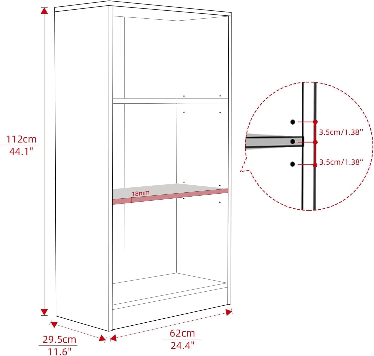 Farini 3-Shelf Bookcase,Wooden Bookshelf with Adjustable Shelves for Home Office, Grey Finish