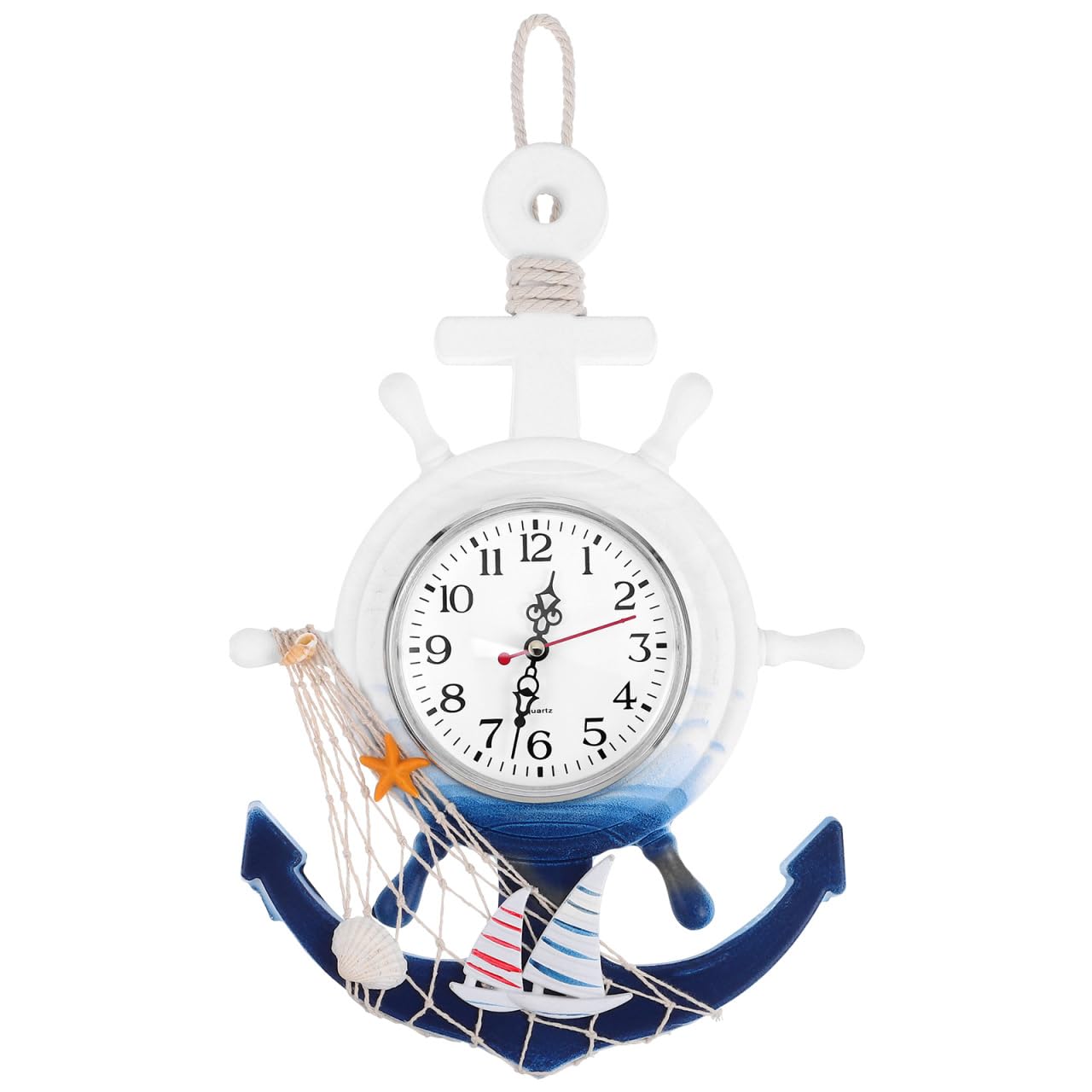 Homoyoyo WINOMO Boat Anchor Wall Clock, Mediterranean Style Nautical Theme Wall Clock Silent Wall Art Clock Hanging Decor for Living Room Bedroom1