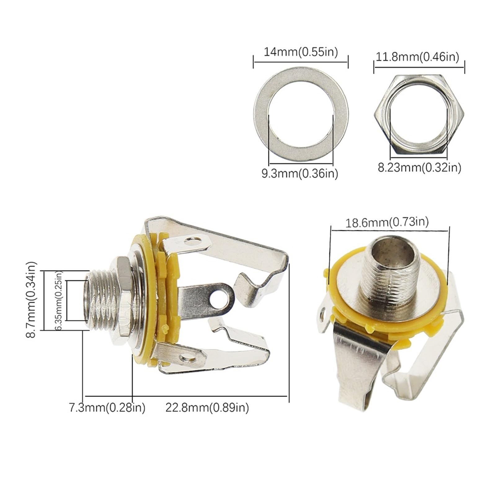 Connettore femmina jack stereo a 3 poli da 6,35 mm/6,5 mm, connettore femmina 6,35 tipo di saldatura, 10 pezzi