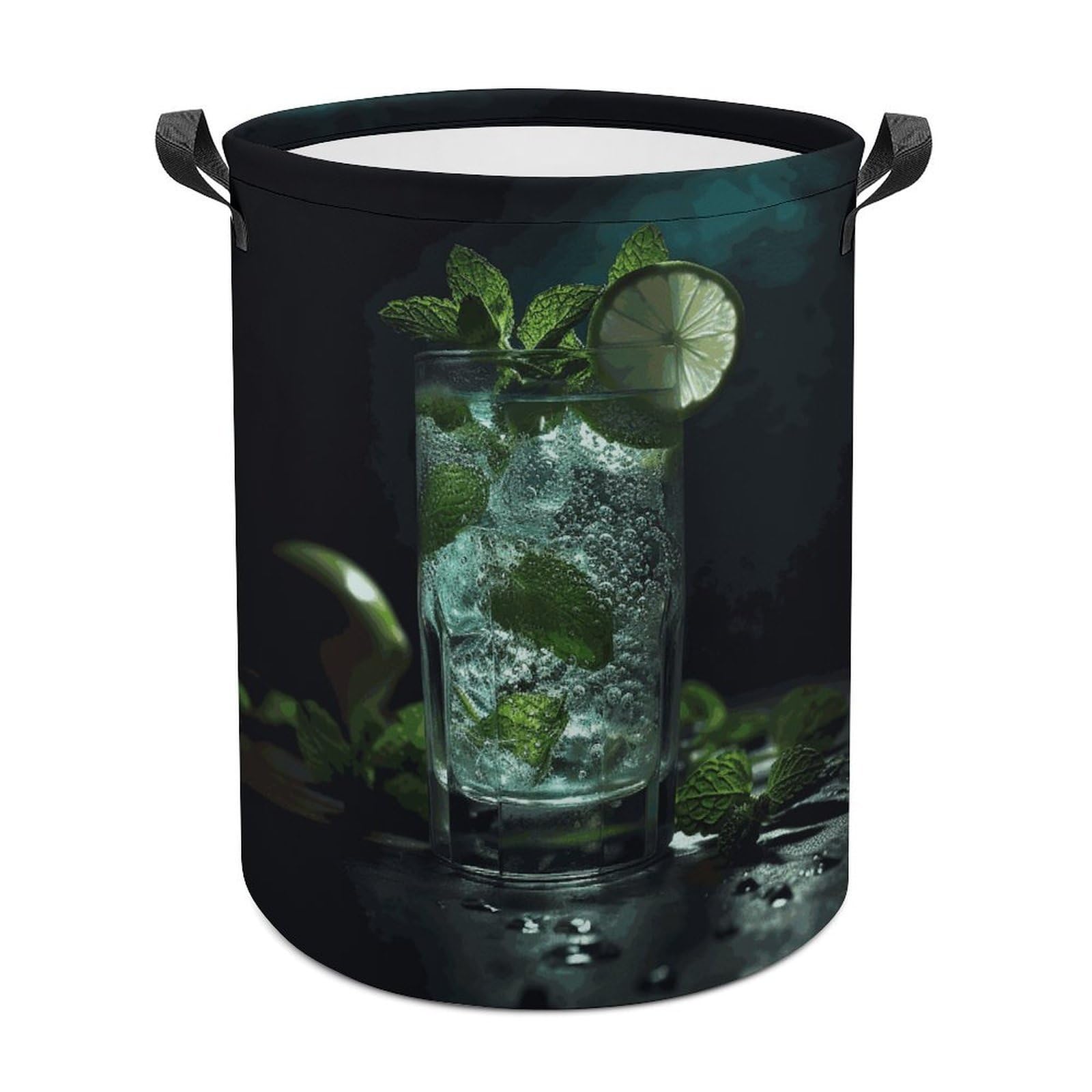 Mojito Cocktail Laundry Basket Freestanding Waterproof Laundry Hamper Collapsible Tall Clothes Hamper with Reinforced Handles Waterproof Laundry Bag for Dorm Bathroom Home 44x44cm