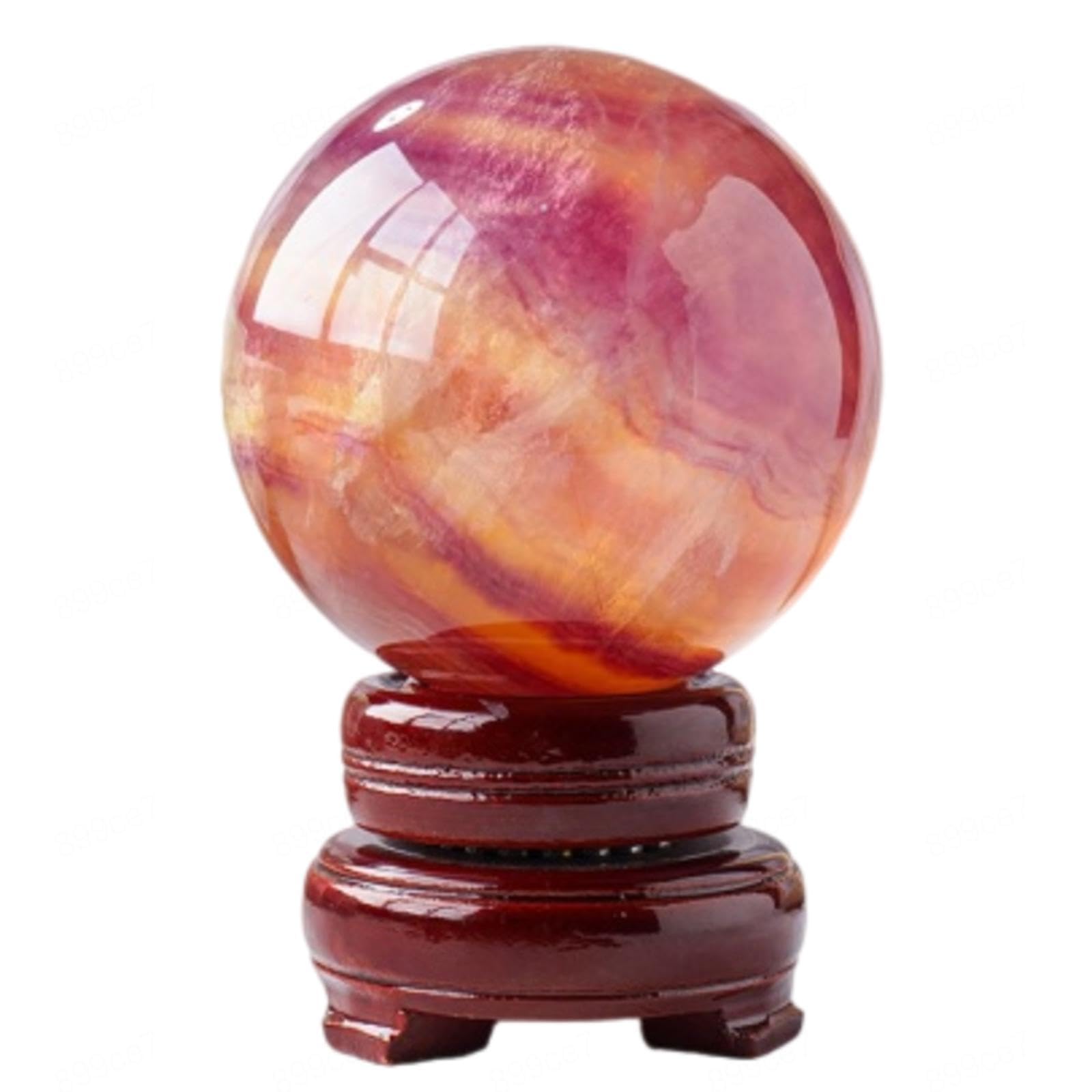 AUOQKQUT Watermelon Fluorite Crystal Ball Purple Green Polished Sphere Interior Home Decoration with Wooden Stand,60-70mm