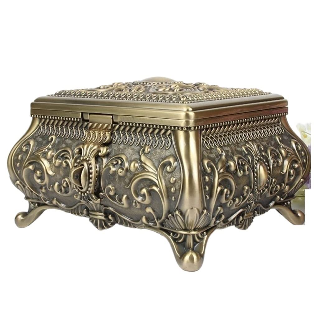 Joyas Soporte Joyeros Caja de Caja De Joyería De Doble Capa con Grabado Floral Metálico Vintage Caja De Almacenamiento De Joyería Organizadora De Collares Y Pendientes. Joyero Organizador para