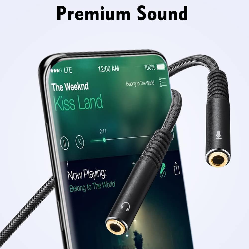 Headset Mic 3.5mm Audio Stereo Y Splitter, Headphone Jack Adapter for Gaming Headset Xbox One PS4 Cell Phone black