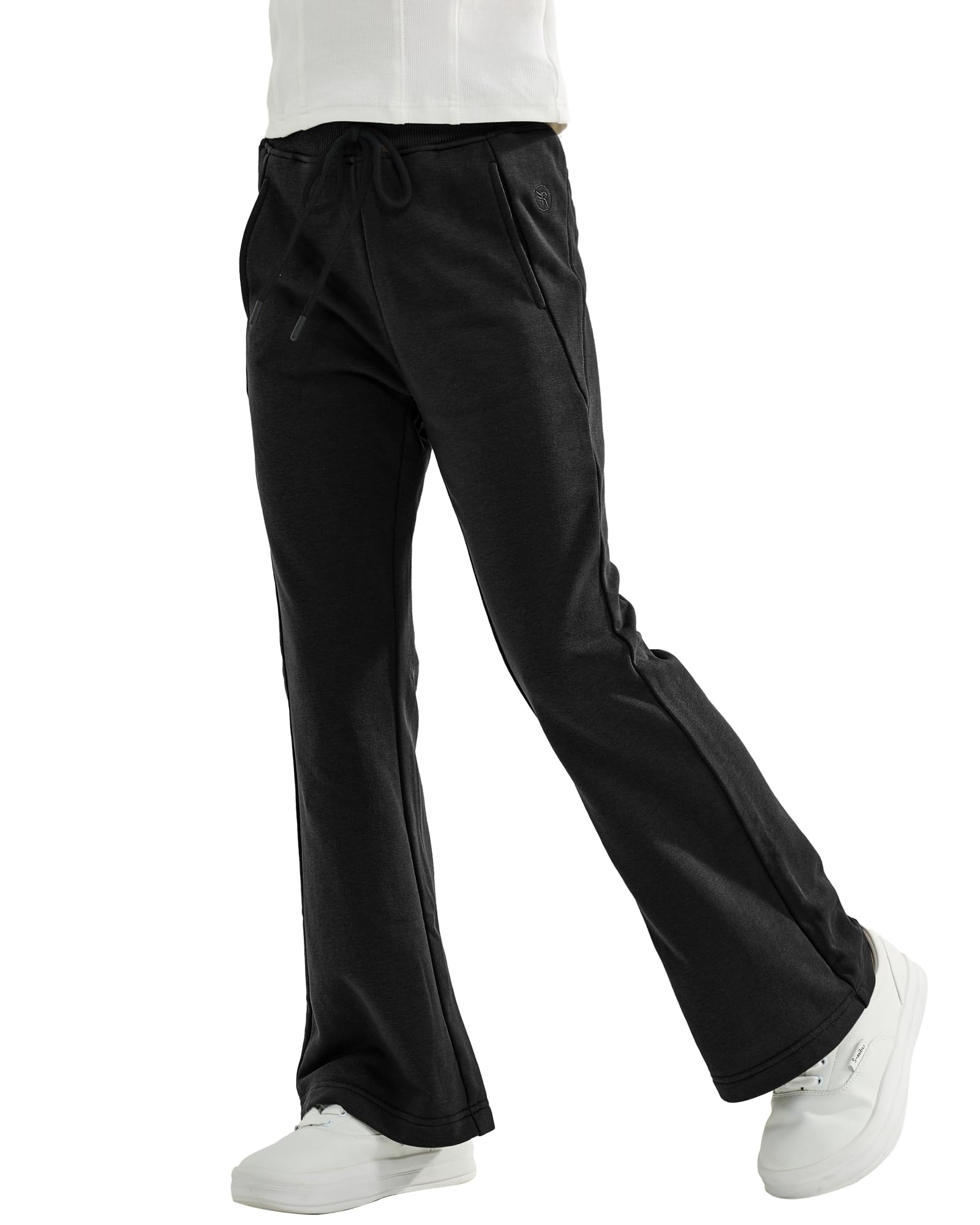 Rolanko Pantalones de Niña de Cintura Elástica con Uniforme Escolar Lisos y Acampanados Pantalones de Deporte